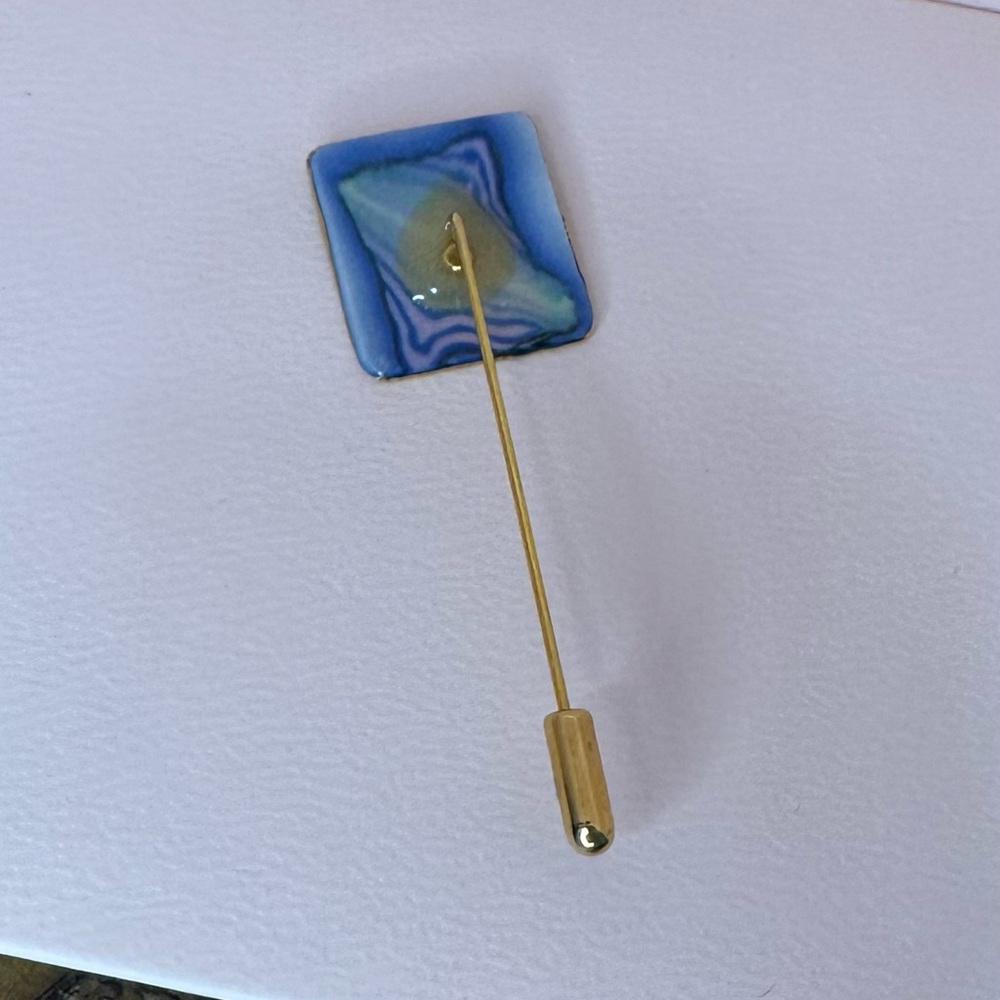 Vintage Blue and Gold Square Stick Pin - Picture 2 of 2